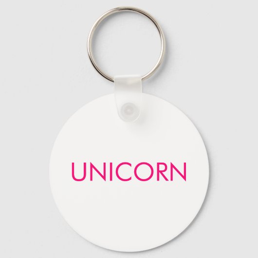 "Unicorn"ミニマルなホットピンクの明るい赤紫色白 キーホルダー (正面)