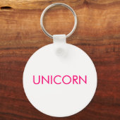 "Unicorn"ミニマルなホットピンクの明るい赤紫色白 キーホルダー (正面)