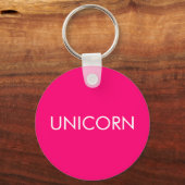 "Unicorn"ミニマルなホットピンクの明るい赤紫色白 キーホルダー (正面)