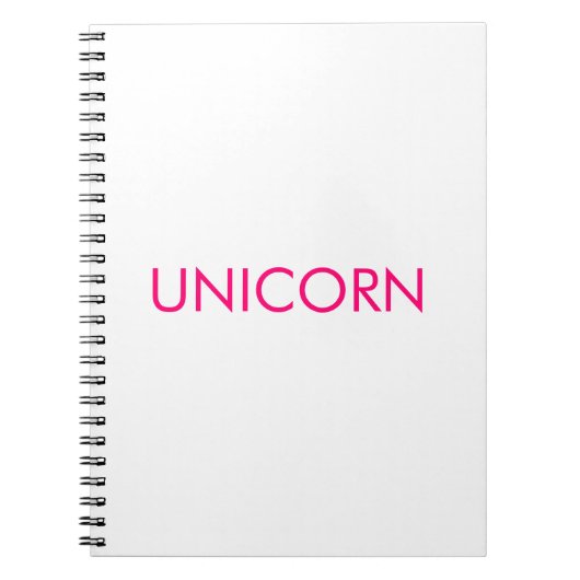 "Unicorn"ミニマルなホットピンクの明るい赤紫色白 ノートブック (正面)