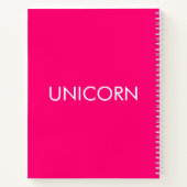 "Unicorn"ミニマルなホットピンクの明るい赤紫色白 ノートブック (裏面)