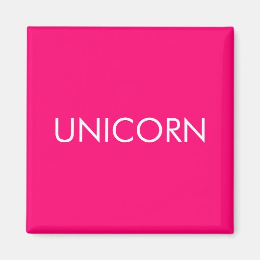 "Unicorn"ミニマルなホットピンクの明るい赤紫色白 マグネット (正面)