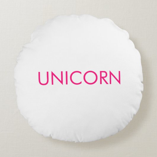 "Unicorn"ミニマルなホットピンクの明るい赤紫色白 ラウンドクッション (正面)