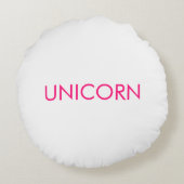 "Unicorn"ミニマルなホットピンクの明るい赤紫色白 ラウンドクッション (裏面)