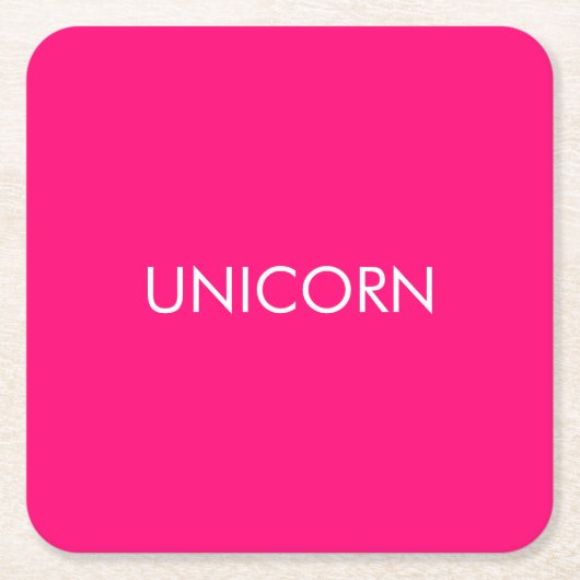 "Unicorn"ミニマルなホットピンク明るい赤紫色白カスタム色 スクエアペーパーコースター (正面)