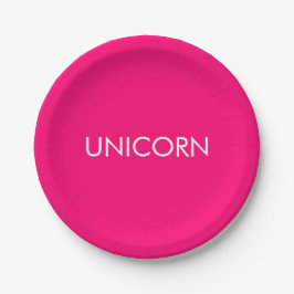 "Unicorn"ミニマルなホットピンク明るい赤紫色白カスタム色 ペーパープレート