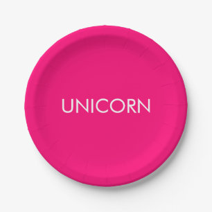 "Unicorn"ミニマルなホットピンク明るい赤紫色白カスタム色 ペーパープレート