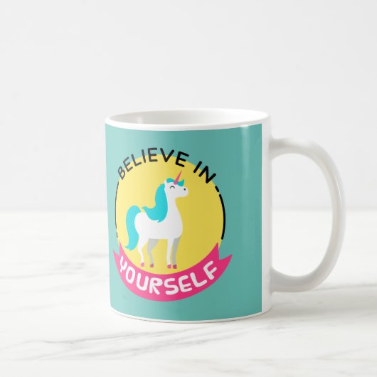 Unicorn "信じin yourself"やる気を起こさせるスケッチ コーヒーマグカップ (右)