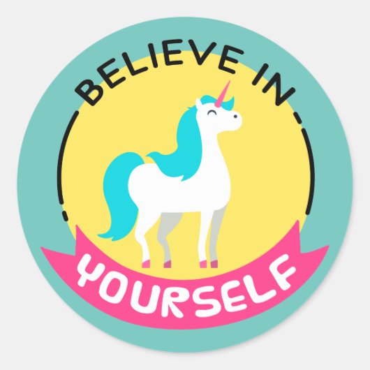 Unicorn "信じin yourself"やる気を起こさせるスケッチ ラウンドシール (正面)