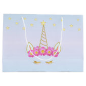 Unicorn、王室のFlowers & Stars on Light Blue ラージペーパーバッグ (裏面)
