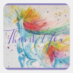 Unicorn 絵画's Thank You Water Color Art スクエアシール