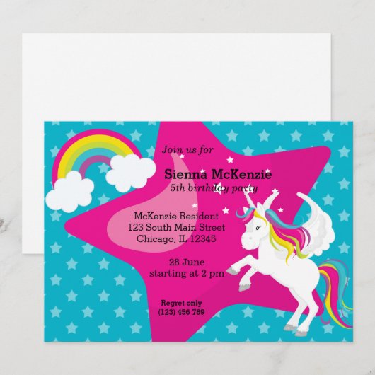 Unicorn *背景色を選択 招待状 (正面/裏面)