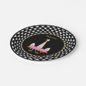 Unicorn、花、金ゴールド紙吹雪(白黒) ペーパープレート (アングル)