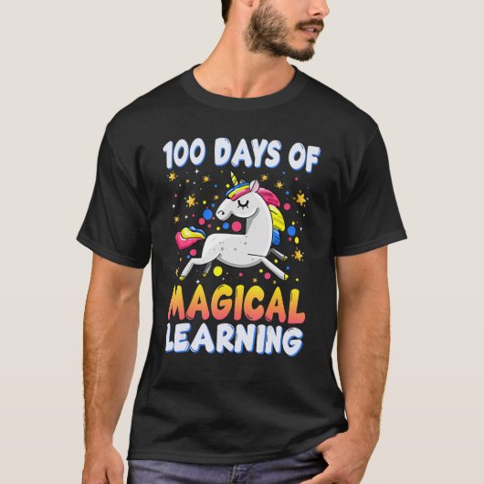 Unicorn 100 Days Magical Learning Happy 100th Day  Tシャツ (正面)