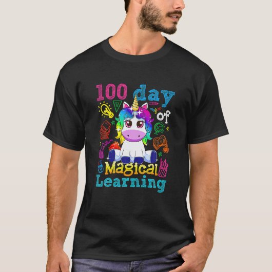 Unicorn 100 Days Of Magical Learning 100Th School Tシャツ (正面)