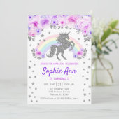 Unicorn 1st誕生日 – シルバーパープル 招待状 (スタンド正面)