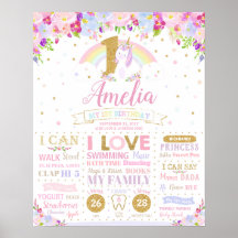 Unicorn 1st Birthday Milestones誕生統計ポスター