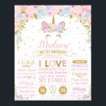 Unicorn 1st Birthday Milestones誕生統計ポスター ポスター<br><div class="desc">小さな女の子の最初の誕生日パーティーに完璧なtouch!このお洒落ユニコーンの最初の誕生日マイルストーン誕生統計ポスターは、フレームに最適で、デザート/ケーキテーブルに置かれ、その後子供部屋ルームの装飾として使用する。特別素晴らしで思い出に残る誕生日写真の写真のプロップとして！それはまた、素晴らしい贈り物を作る！お子様の誕生統計、現在の統計、および物事を簡単かつ迅速にカスタマイズお気に入りのしカスタマイズ、単にitボタンを押すだけで、文字のスタイルと配置をさらに再調整およびフォーマットする。ハッピーキャットスタジオ</div>
