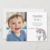 Unicorn 1st Birthday Photo Thank You Card サンキューカード (正面)