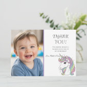 Unicorn 1st Birthday Photo Thank You Card サンキューカード (スタンド正面)