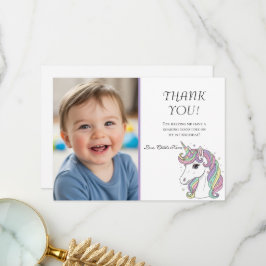 Unicorn 1st Birthday Photo Thank You Card サンキューカード