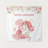 Unicorn 1st Birthday Pink Little Girl  タペストリー (正面)