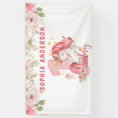 Unicorn 1st Birthday Pink Little Girl  横断幕 (縦)