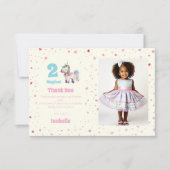 Unicorn 2つの魔法の誕生日パーティーの写真 サンキューカード (正面)