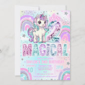 Unicorn 2nd Birthday Two Magical Rainbow Glitter 招待状 (正面)