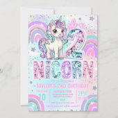 Unicorn 2nd Birthday Two-nicorn Rainbow Glitter 招待状 (正面)