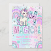 Unicorn 4th Birthday Four Ever Magical Rainbow  招待状 (正面)