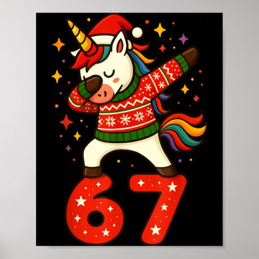 Unicorn 67 Meme Six Seven Funny Christmas ポスター (正面)