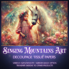 Unicorn and Child in Enchanted Woods Decoupage 薄葉紙