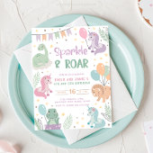 Unicorn and Dinosaur Invitations. Editable Digital 招待状