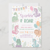 Unicorn and Dinosaur Invitations. Editable Digital 招待状 (正面)