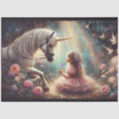 Unicorn And Girl In Fairytale Forest Decoupage 薄葉紙 (正面)