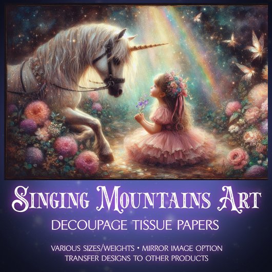 Unicorn And Girl In Fairytale Forest Decoupage 薄葉紙