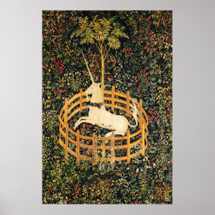 UNICORN AND GOTHIC FANTASY FLOWERS,FLORAL MOTIFS ポスター
