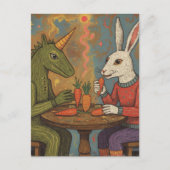 Unicorn and Rabbit Eating Carrots Surreal ポストカード (正面)