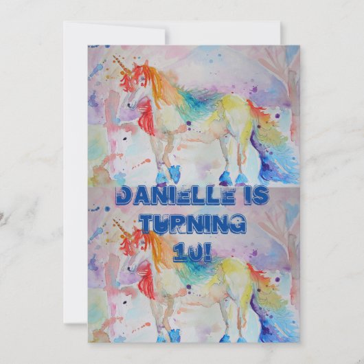 Unicorn Art Watercolour Birthday Invitation 招待状 (正面)