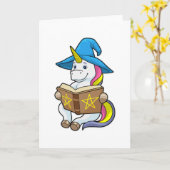 Unicorn as Wizard with Book & Hat カード (黄色い花)