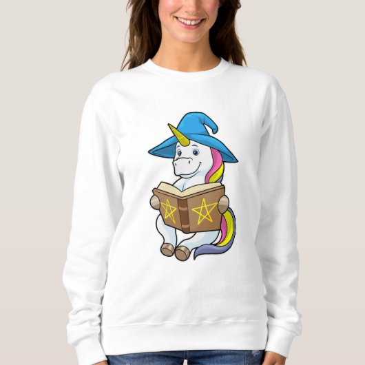 Unicorn as Wizard with Book & Hat スウェットシャツ (正面)