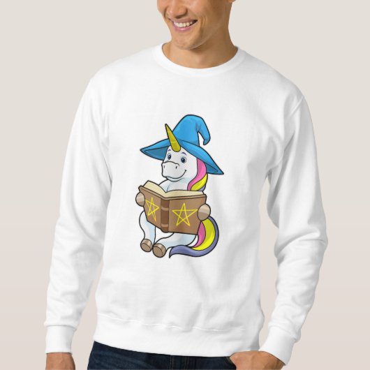 Unicorn as Wizard with Book & Hat スウェットシャツ (正面)