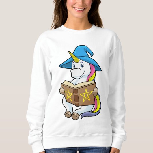 Unicorn as Wizard with Book & Hat スウェットシャツ (正面)