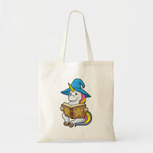 Unicorn as Wizard with Book & Hat トートバッグ