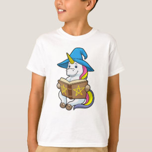 Unicorn as Wizard with Book & Hat Tシャツ