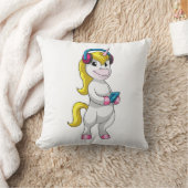 Unicorn at 聞 Music with Headphone クッション (ブランケット)