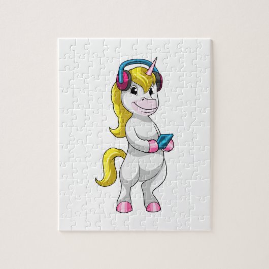 Unicorn at 聞 Music with Headphone ジグソーパズル (縦)