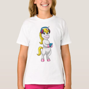 Unicorn at 聞 Music with Headphone Tシャツ