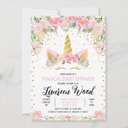Unicorn Baby Shower Invitation 招待状 (正面)